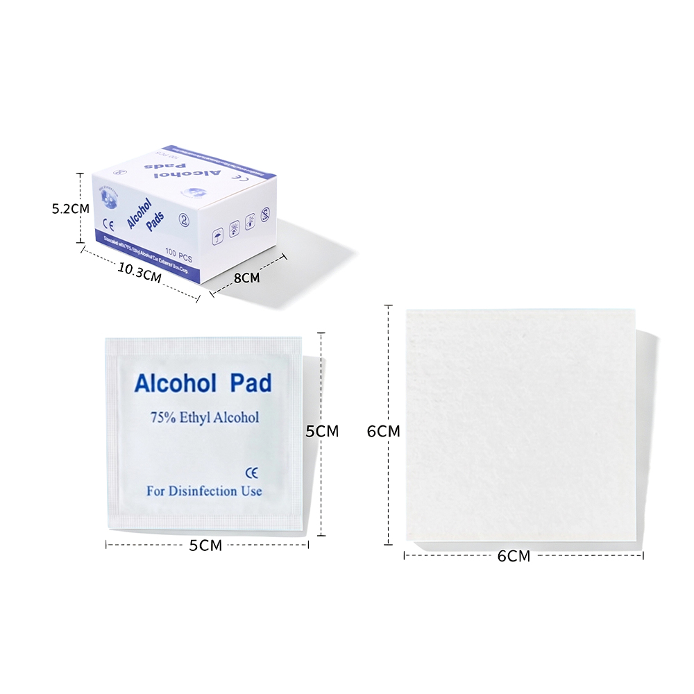 100 tyynyä/laatikko suuri 75 % 6 x 6 cm CE-sertifioitu lääketieteellisen luokan yksilöllisesti kääritty antiseptinen alkoholin valmisteleva tyyny