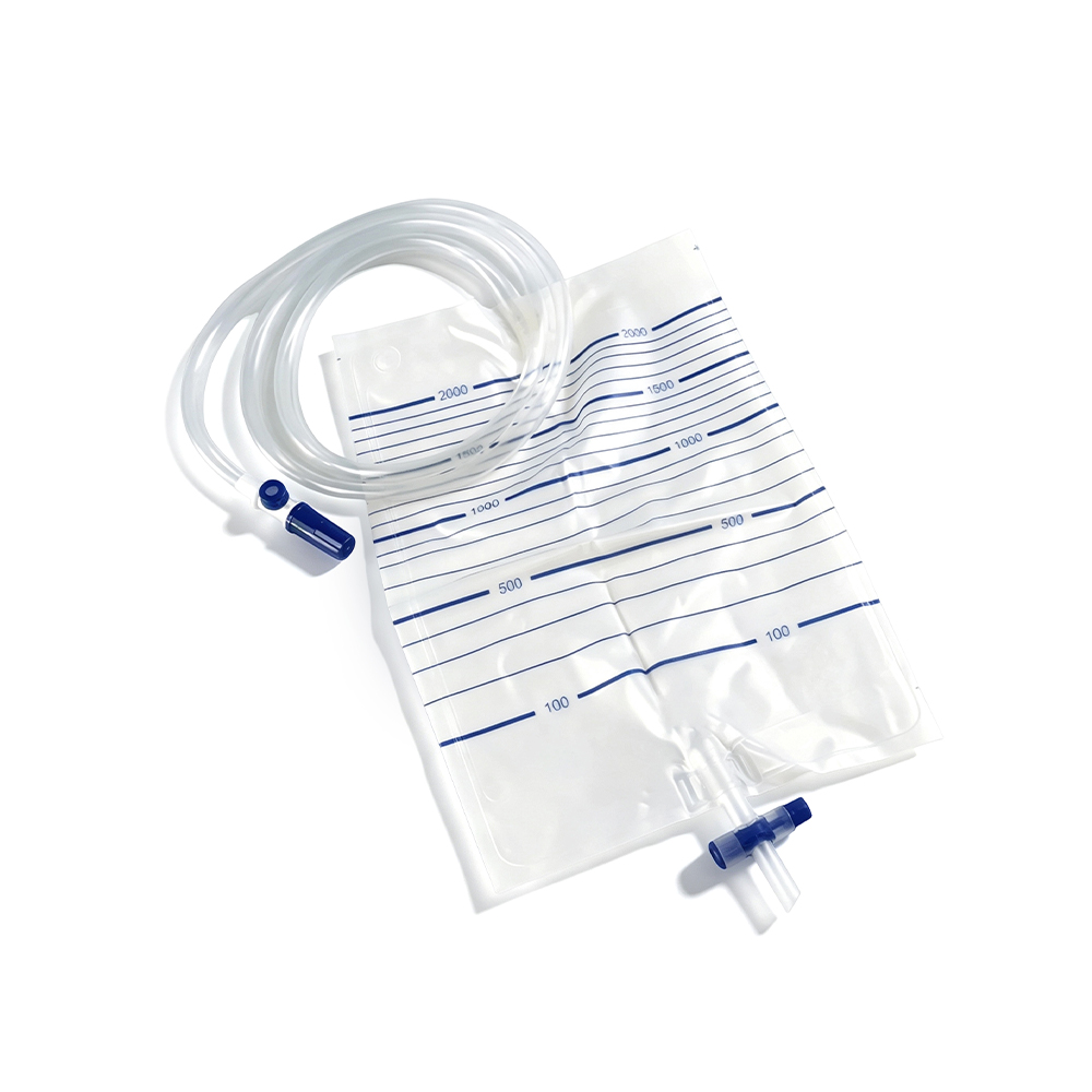 Premium 2000 ml lääketieteellisen luokan PVC-virtsapussi näytteenottoportilla ja erittäin leveällä letkulla